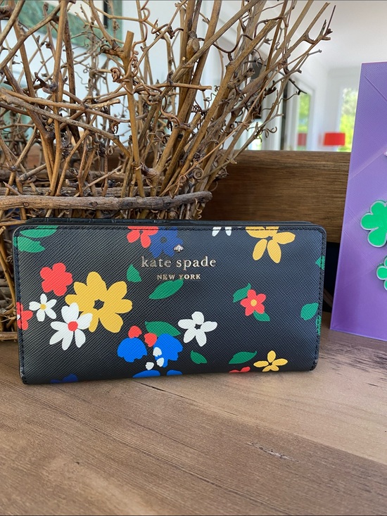 kate spade Handbags - kate spade black floral zip continental wallet